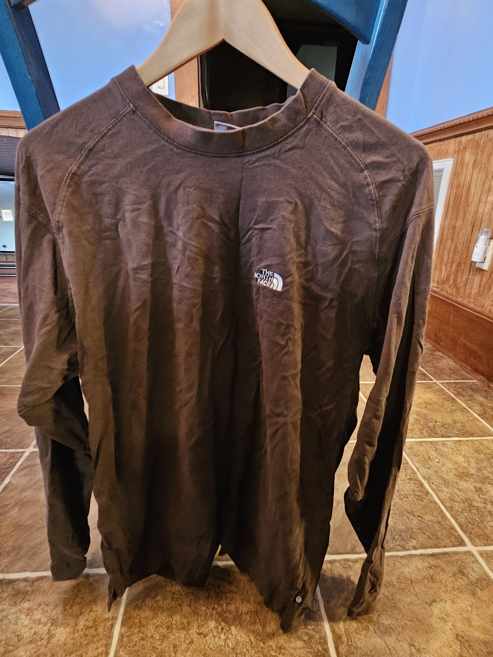 The North Face Men's Long Sleeve Tee in Dark Brown with White Logo